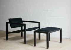 Joinery Ottoman by Billy Cotton in Blackened Oak Blackened Brass and Black Linen