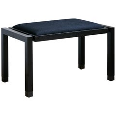 Joinery Ottoman by Billy Cotton in Blackened Oak Blackened Brass and Black Linen