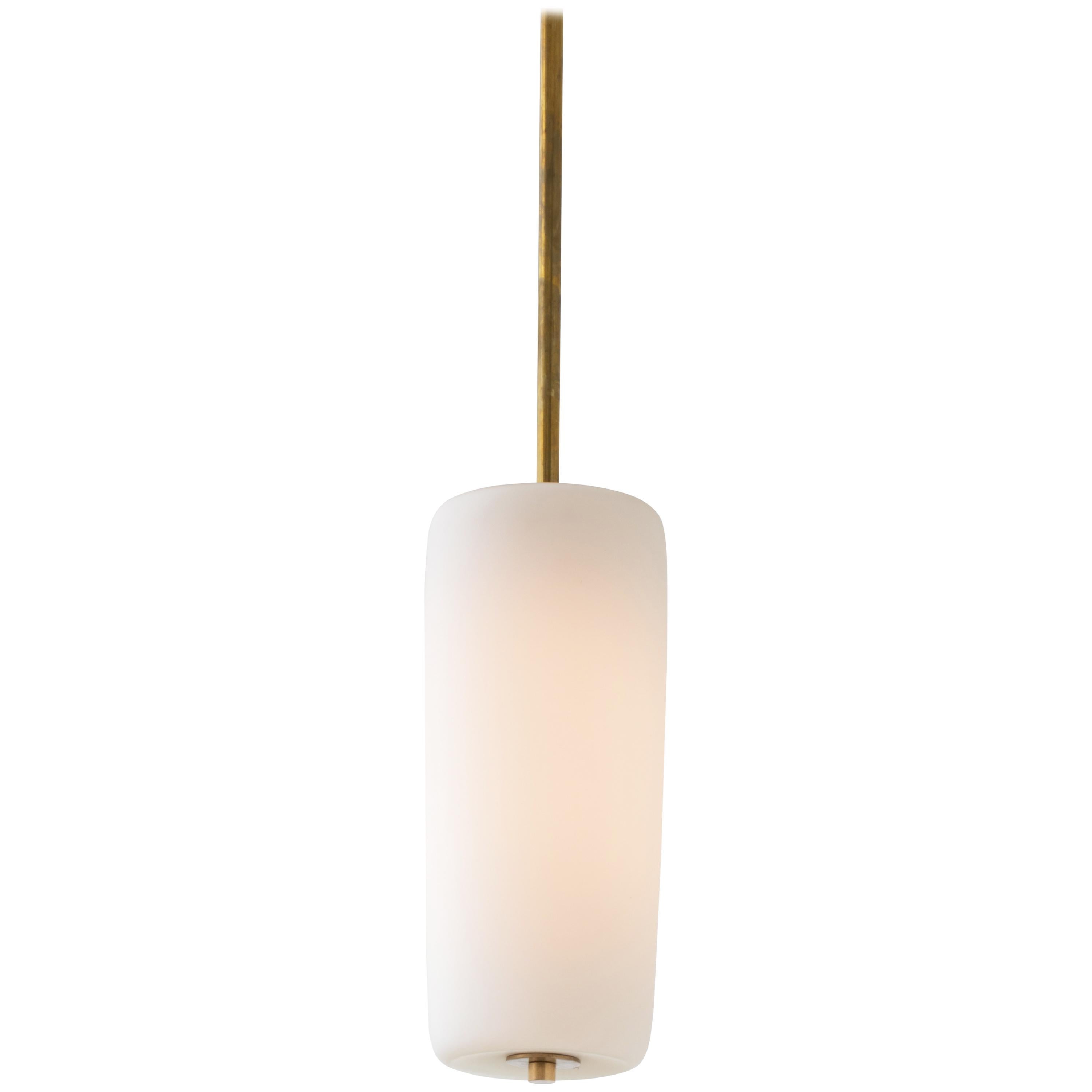 Joinery Pendant 01 by Billy Cotton in Brushed Brass with Acid-Etched Glass For Sale