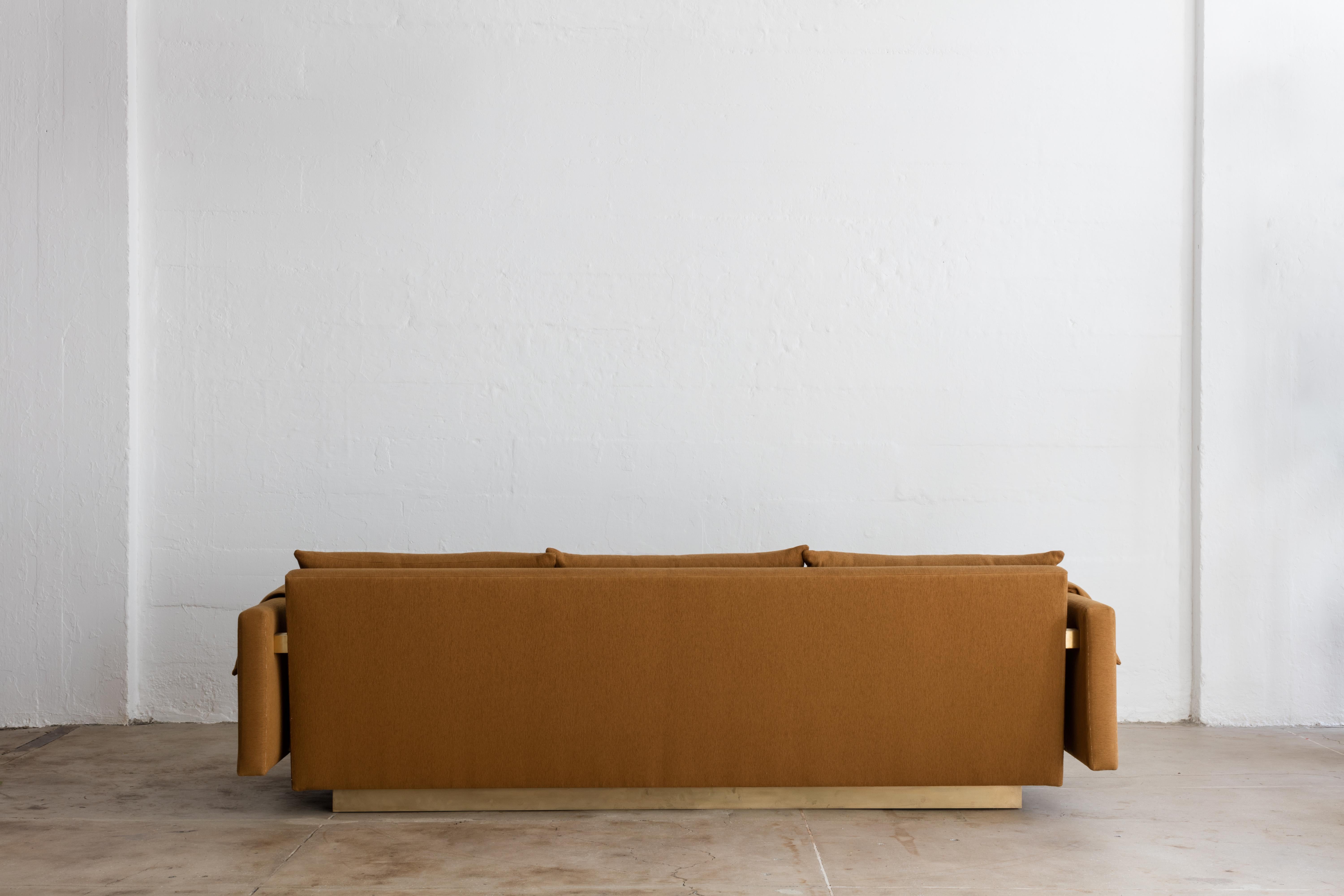 American Joinery Sofa by Billy Cotton in Brushed Brass and Cotton Upholstery For Sale