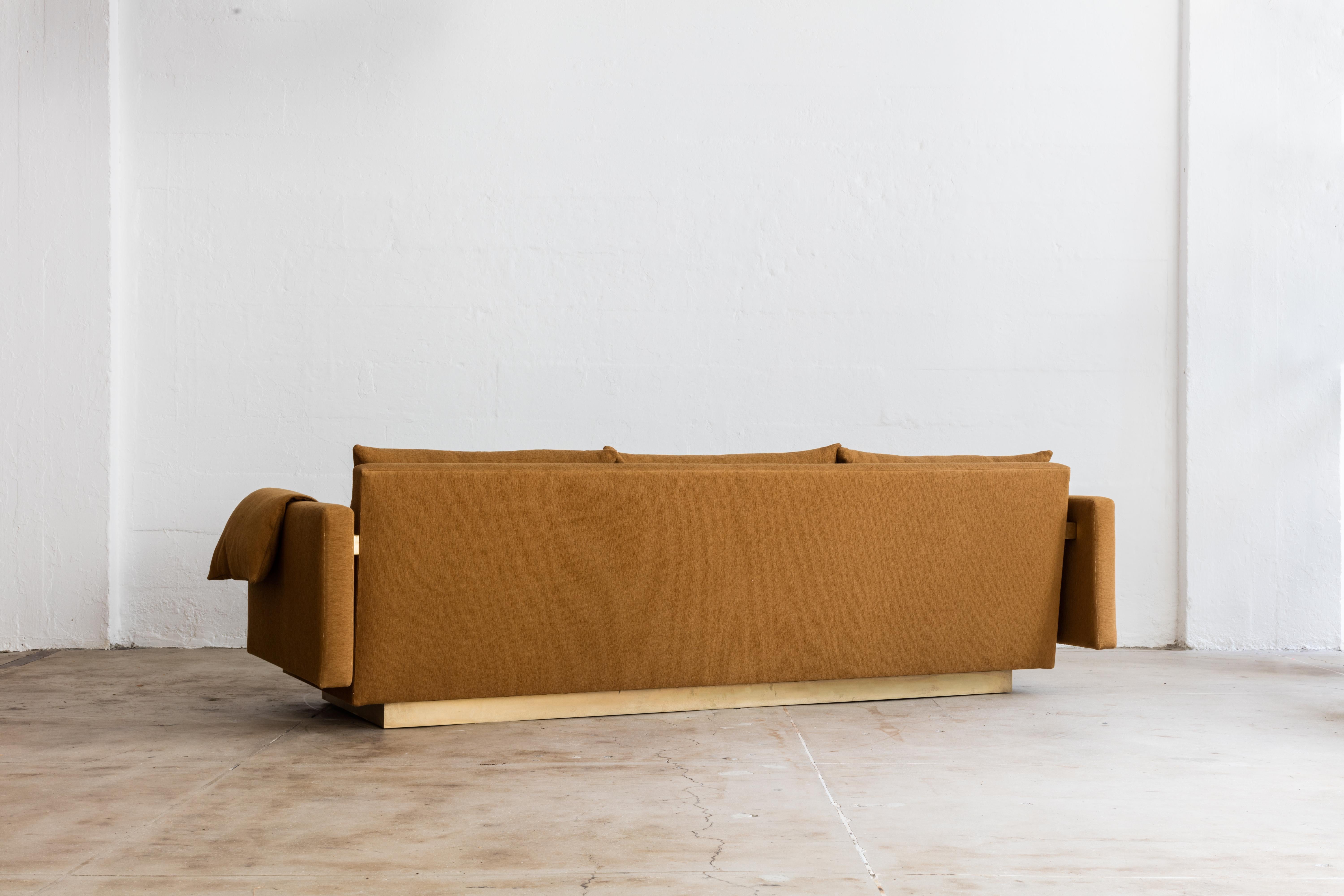 Contemporary Joinery Sofa by Billy Cotton in Brushed Brass and Cotton Upholstery For Sale