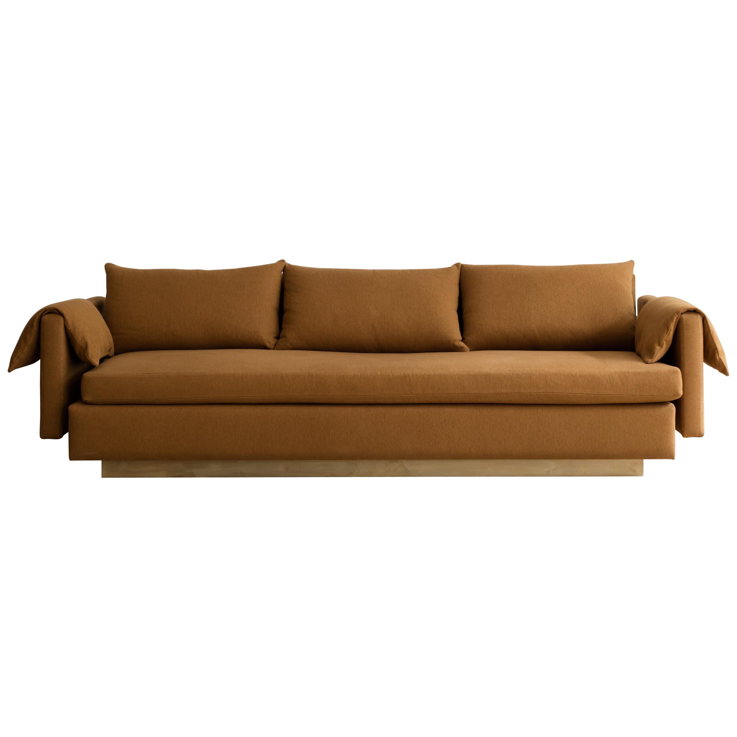 Joinery Sofa by Billy Cotton in Brushed Brass and Cotton Upholstery For Sale