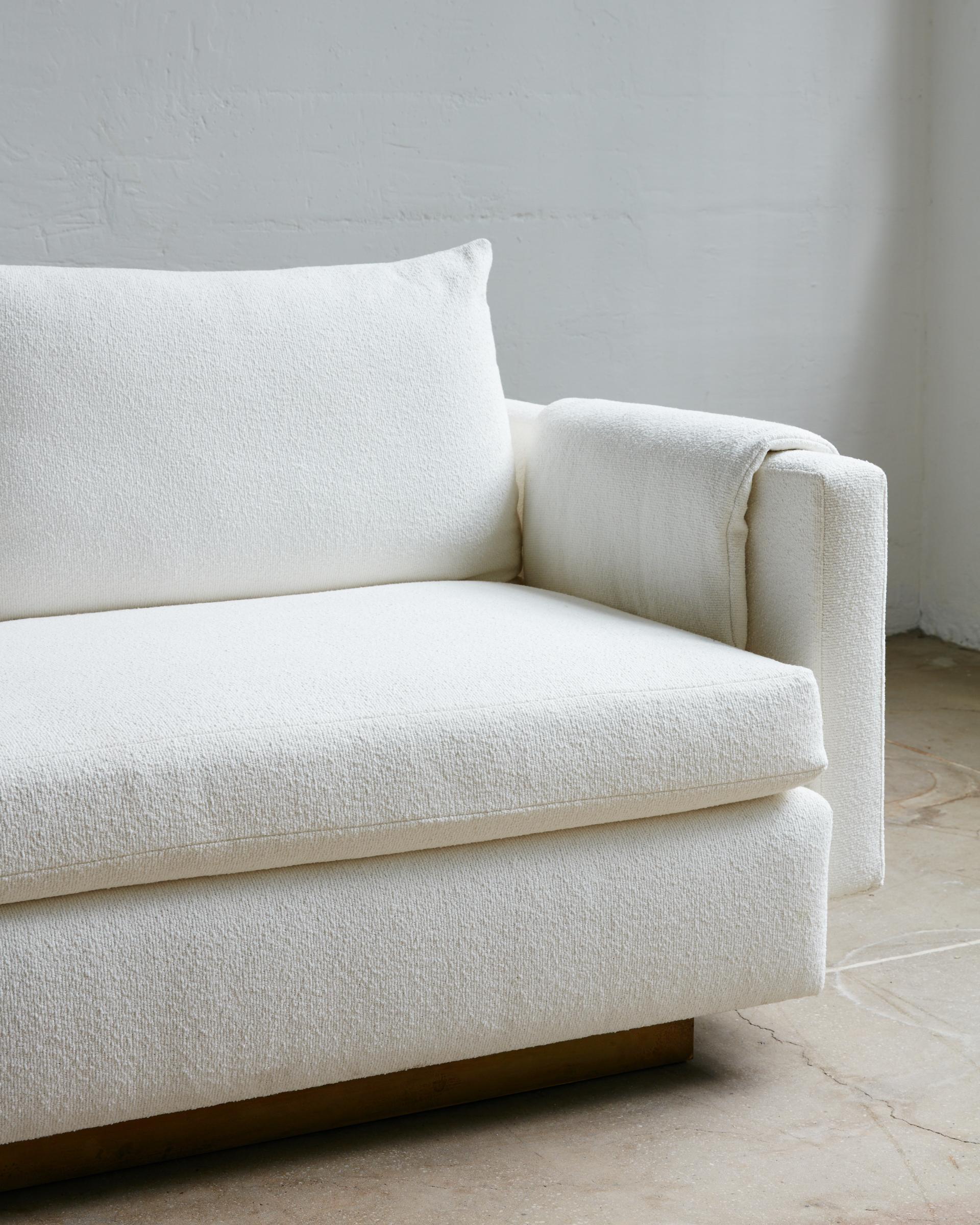 Joinery Sofa by Billy Cotton in Brushed Brass and White Linen In New Condition For Sale In Brooklyn, NY
