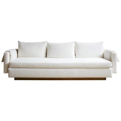 Joinery Sofa by Billy Cotton in Brushed Brass and White Linen