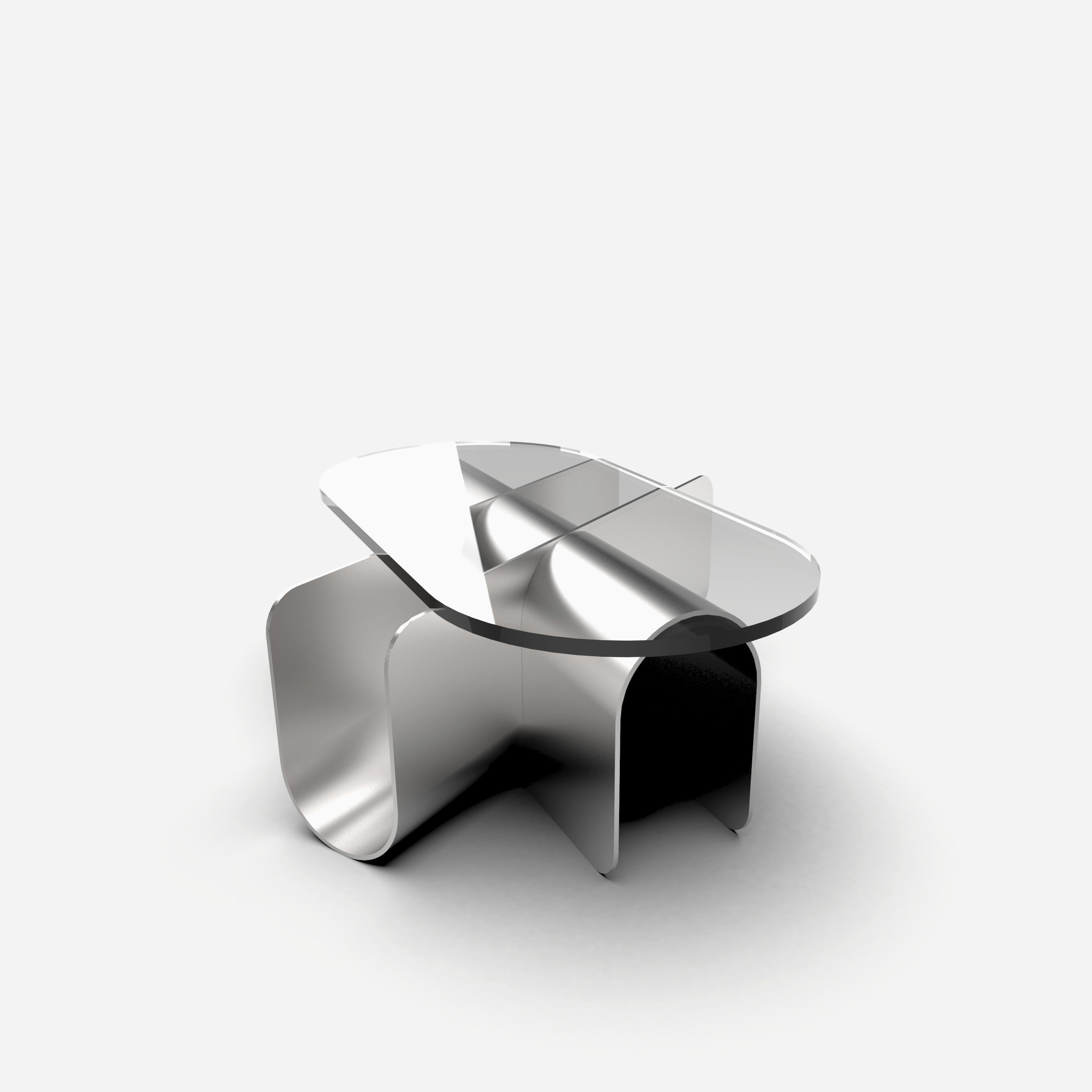 Joint Table draws from traditional wood joinery, reinterpreted through modular bent aluminum sheets. The structure is assembled through simple stacking and interlocking, with each element contributing to both stability and form.


A clear glass top