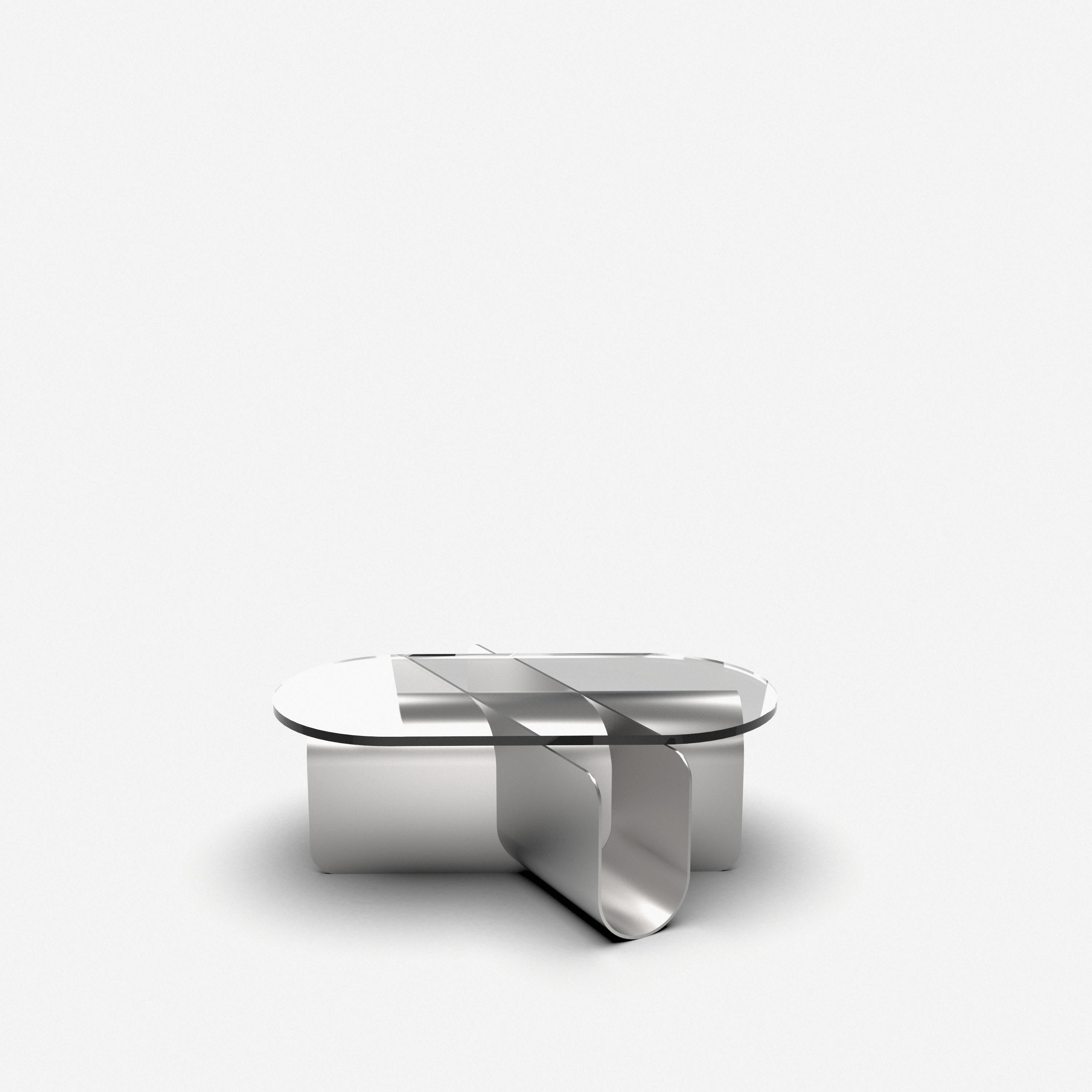 Modern Joint Coffee Table from Cadenza, Polished Aluminum, Made to order For Sale