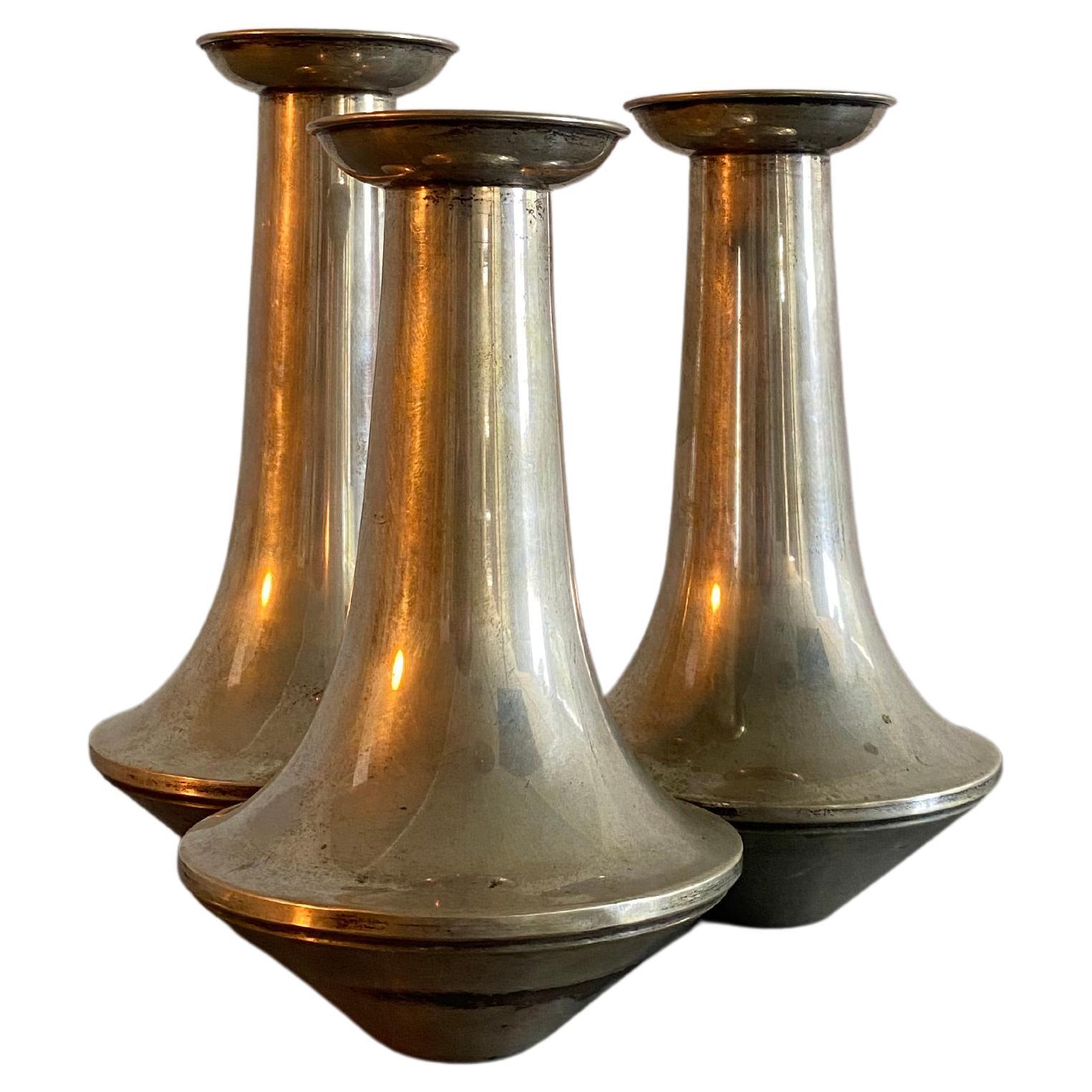 Joint Set of Three Silver Plated Vases in the Style of Sabatini, Italy, 1960s For Sale