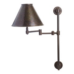 Jointed swing arm Library Light in Bronze with matching Brass Lampshade
