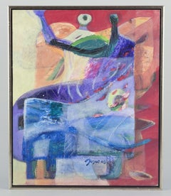 Jojic Zdravko, listed Bosnian artist. Oil on panel. Abstract composition.