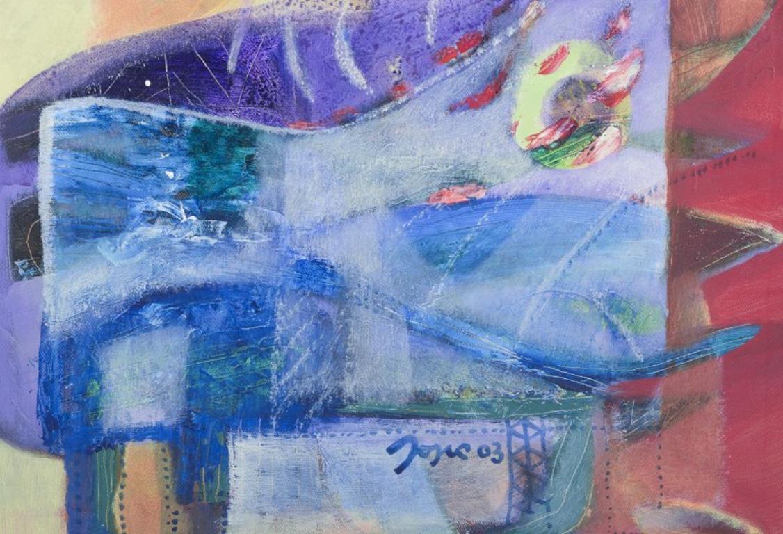 Bosniaco Jojic Zdravko, artista bosniaco quotato in borsa. Olio su pannello. Composizione astratta. in vendita