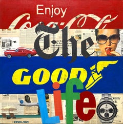 "Disfruta de la Buena Vida" Pintura Pop Art Collage Mixto sobre Lienzo