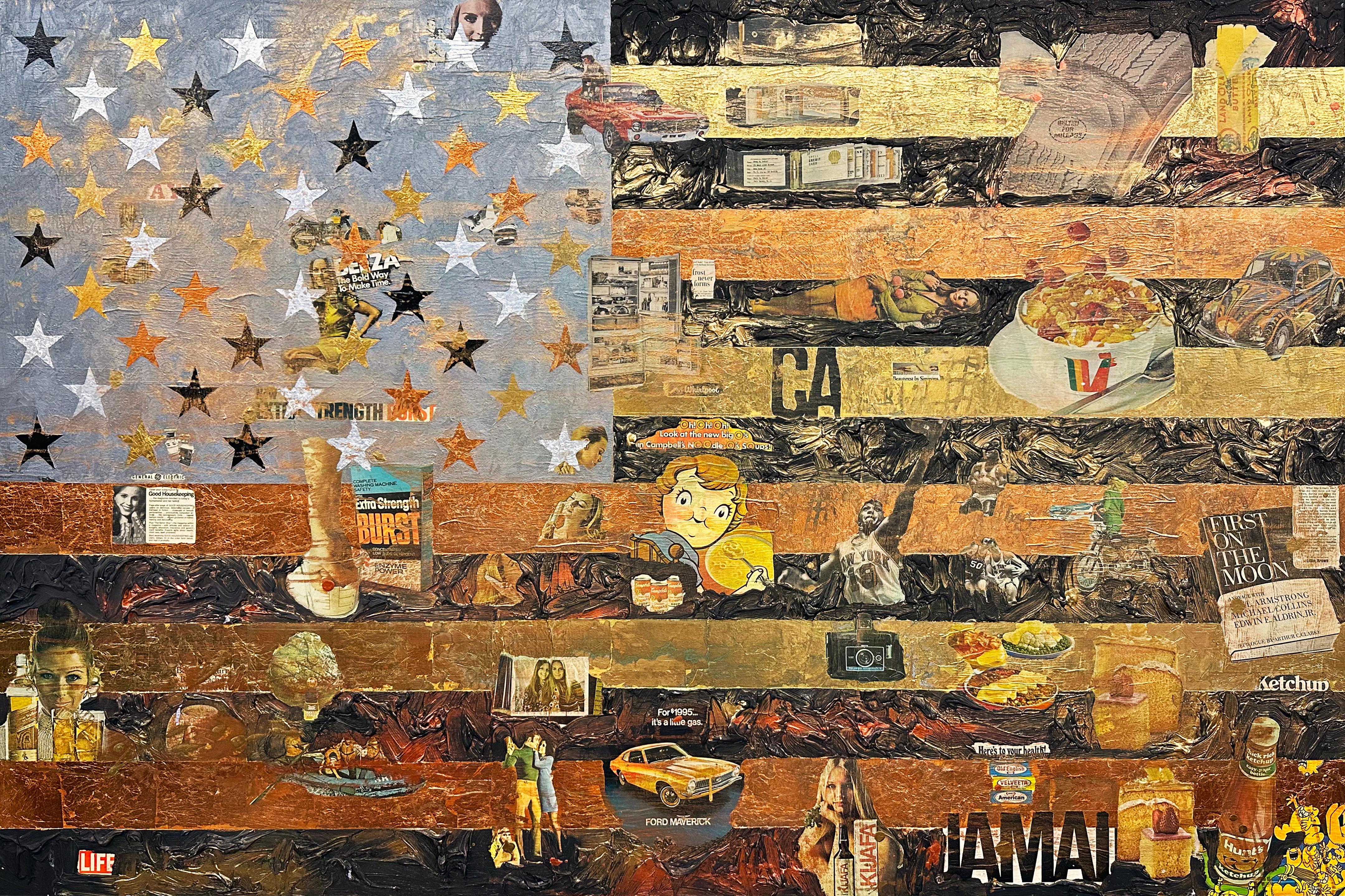 Jojo Anavim Abstract Painting – Flagge (Metallisch)