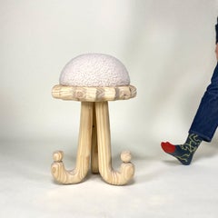 JoJoJo hand carved by hand wood stool, edition by artist Alix Coco