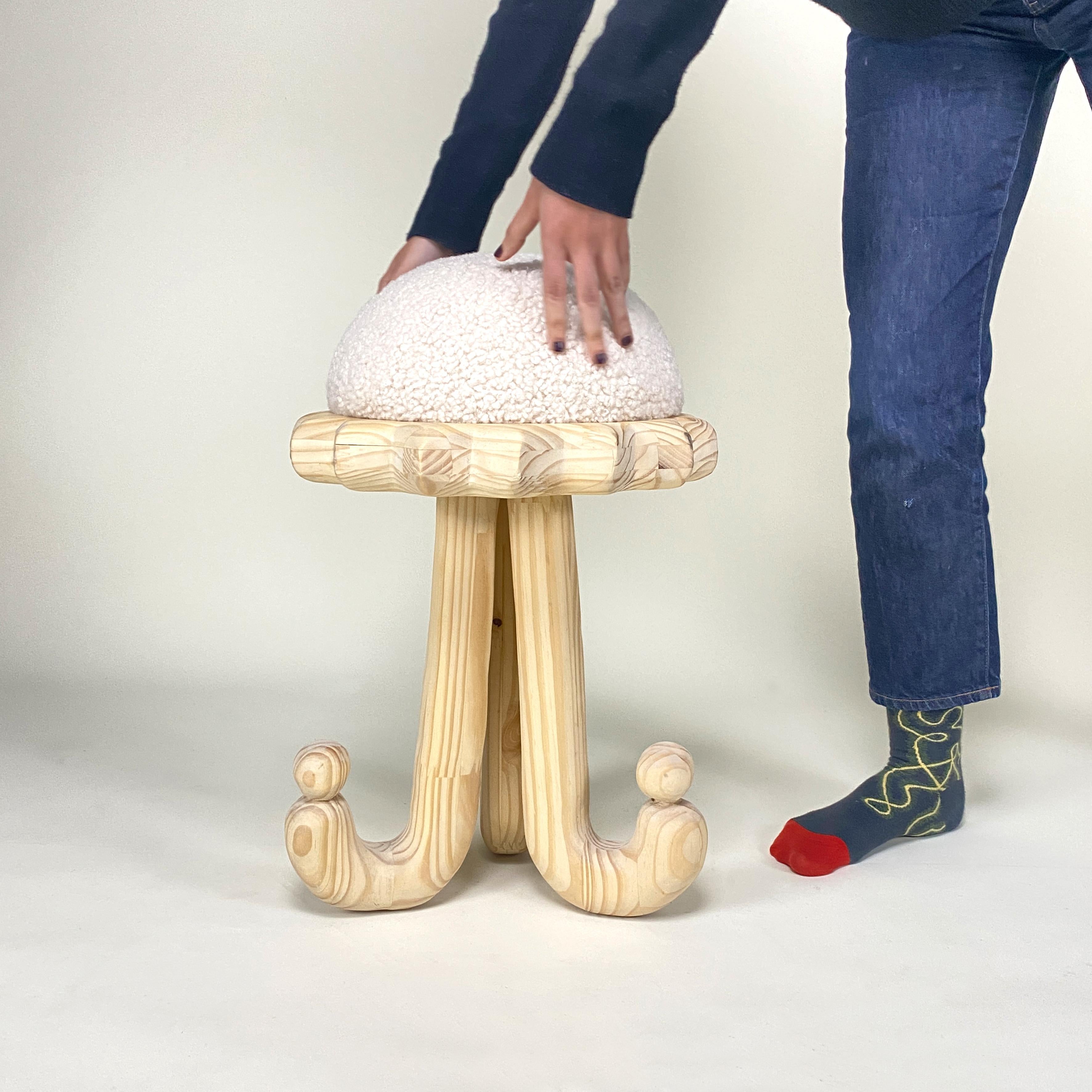 French JoJoJo wood sculpted stool, one of a kind 