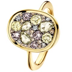 Joke Quick 1, 16 Carat Pink, Blue 
Yellow Brilliant 
Rose-cut Diamond Pave Ring