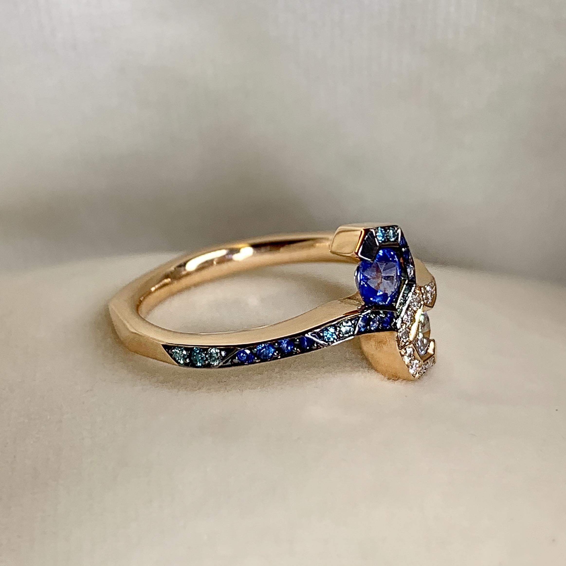 Women's Joke Quick 18K Rose Gold Sapphire and Diamond Toi et Moi ring