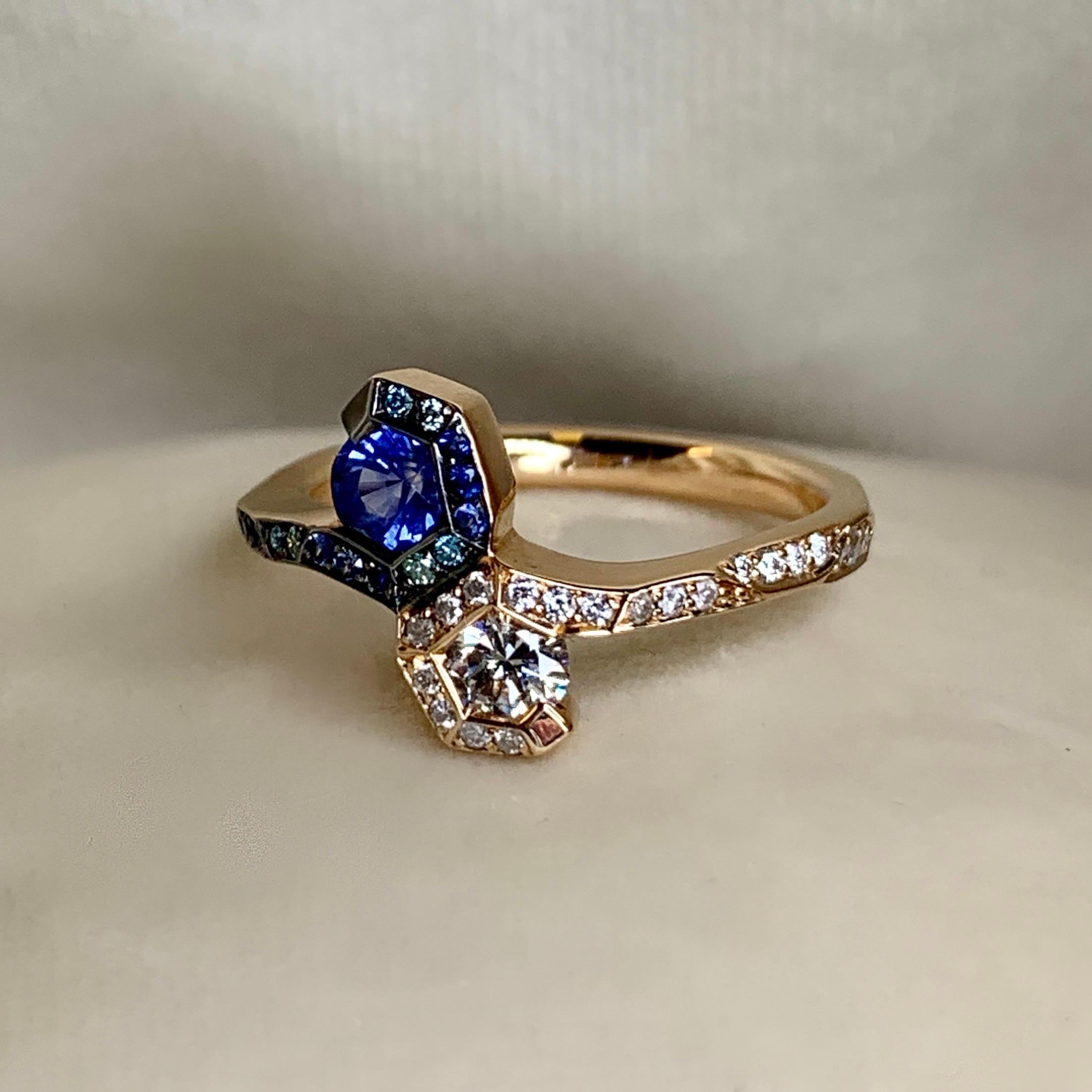 Joke Quick 18K Rose Gold Sapphire and Diamond Toi et Moi ring 3