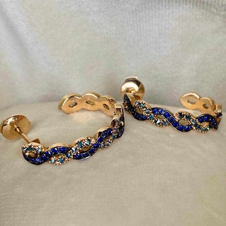 Joke Quick 18K Rose Gold Sapphire and Upside Down Blue Diamond Pave hoop Earrings at 1stDibs