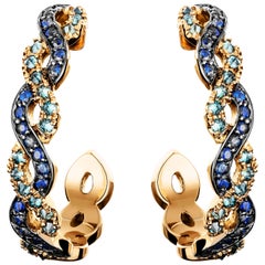 Joke Quick 18K Rose Gold Sapphire & Upside Down Blue Diamond Pave hoop Earrings