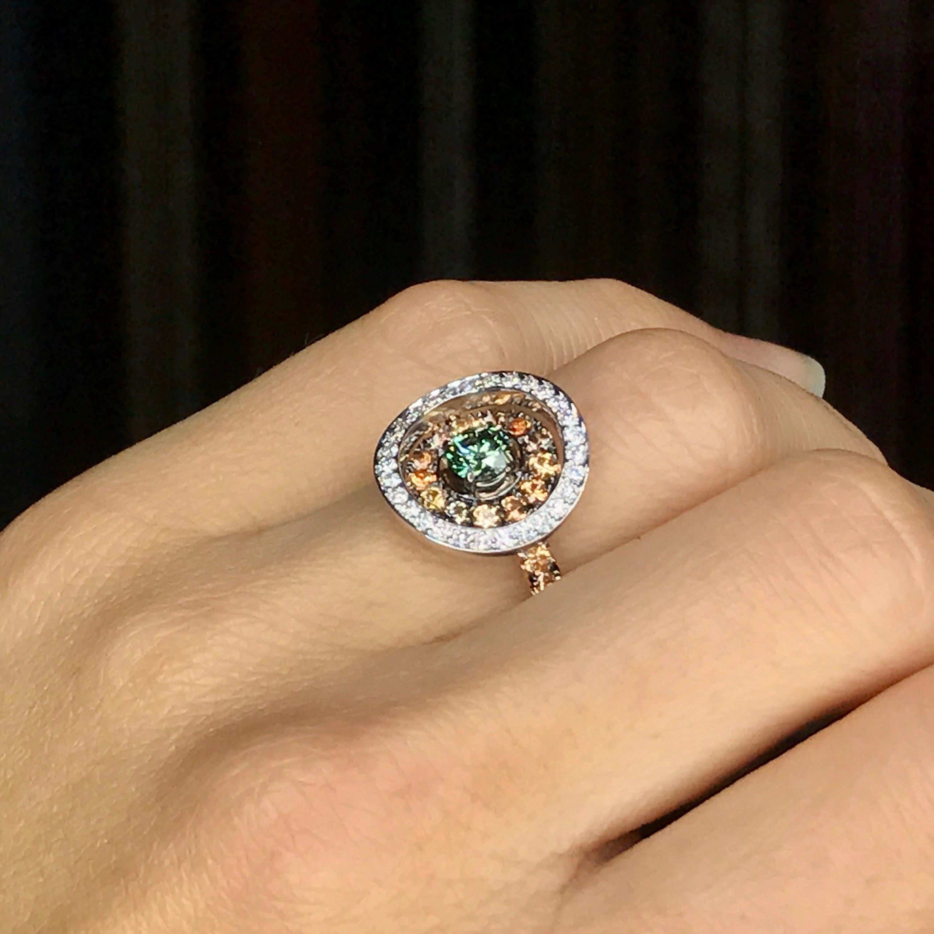 Women's 18 Karat Rose and White Gold 0.45 Carat Green Diamond Pave Entourage Ring