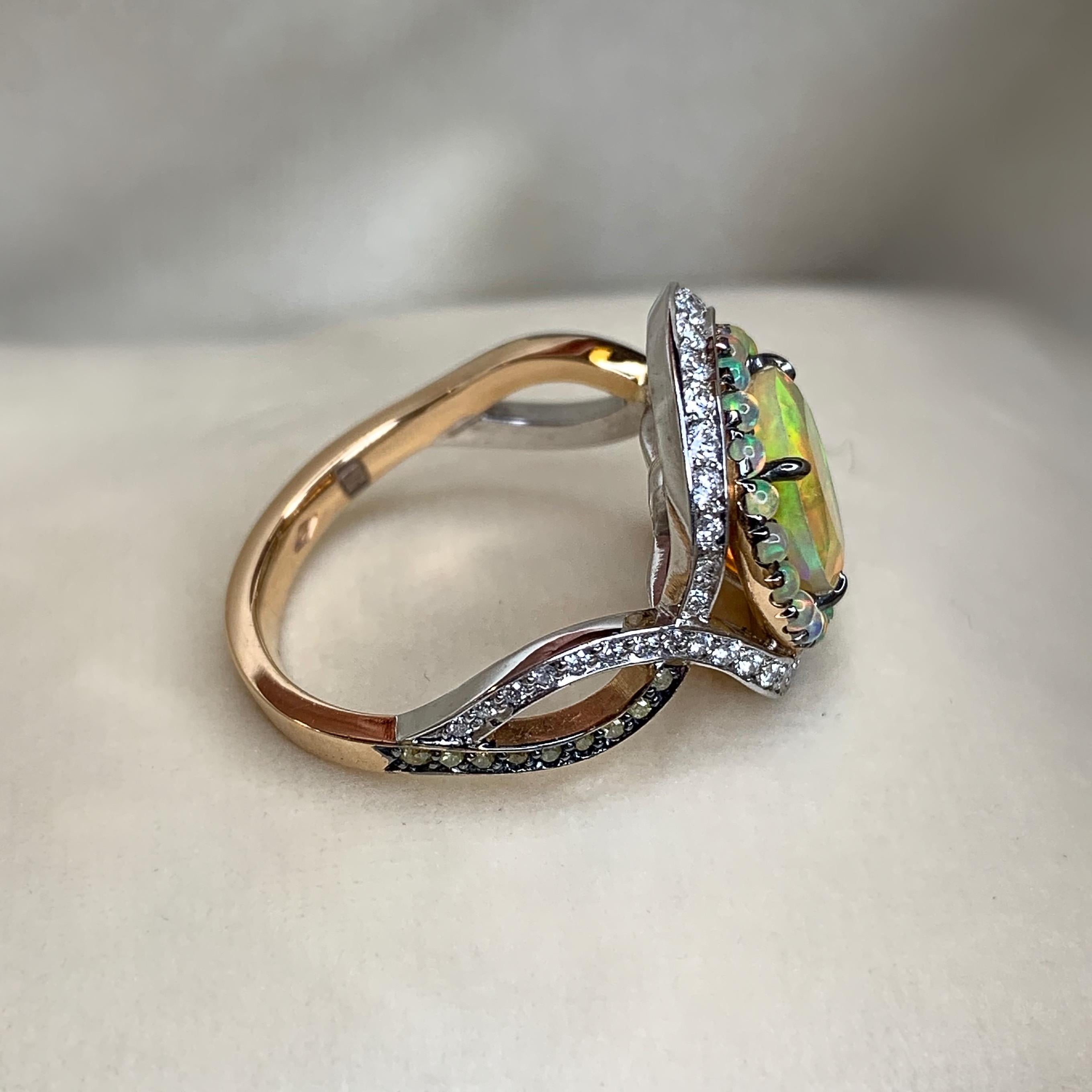 Joke Quick 18K Rose & White Gold Opal & Diamond Coctail ring 7