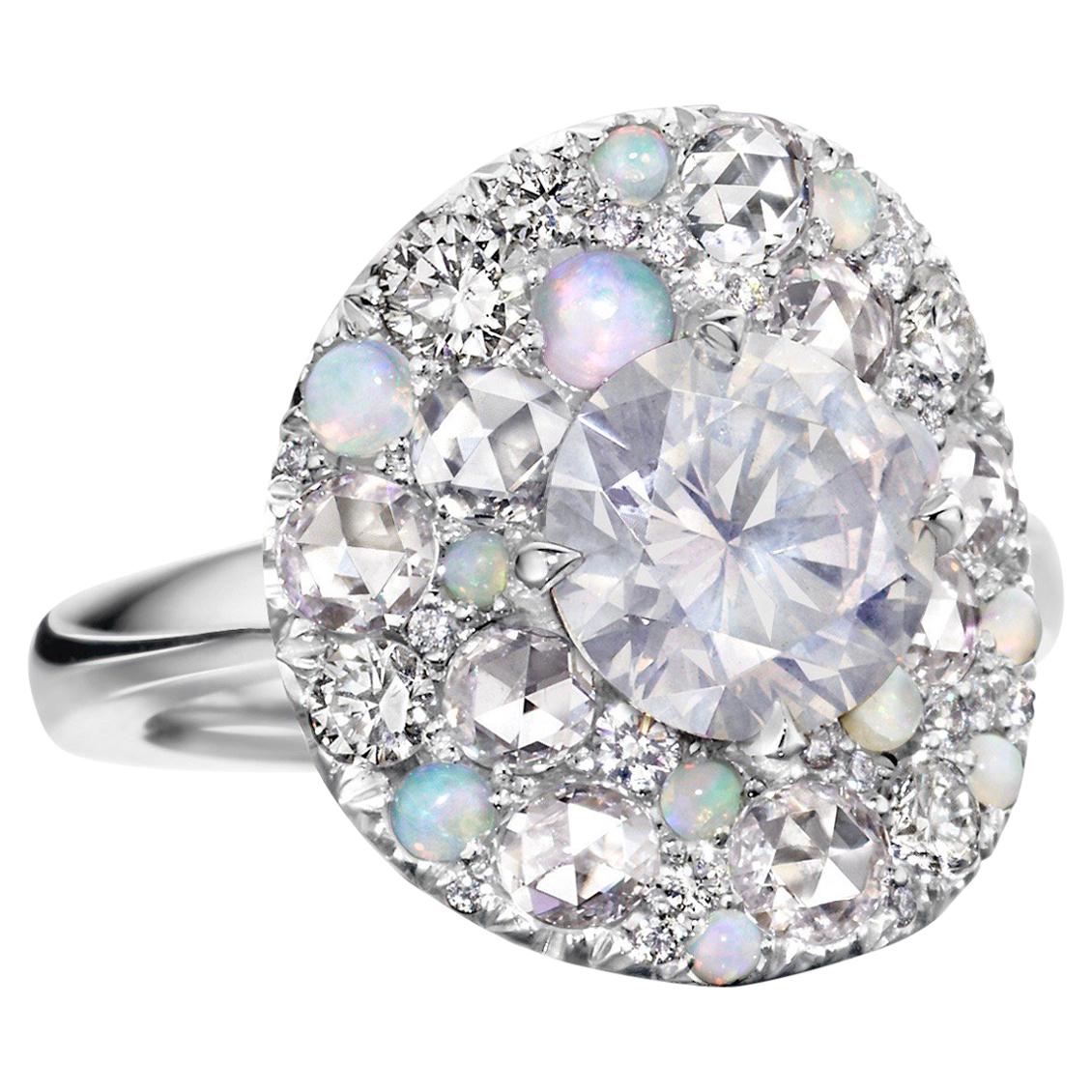 Joke Quick 18K White Gold 2, 10 Carat Fancy White Diamond Pave Cocktail Ring