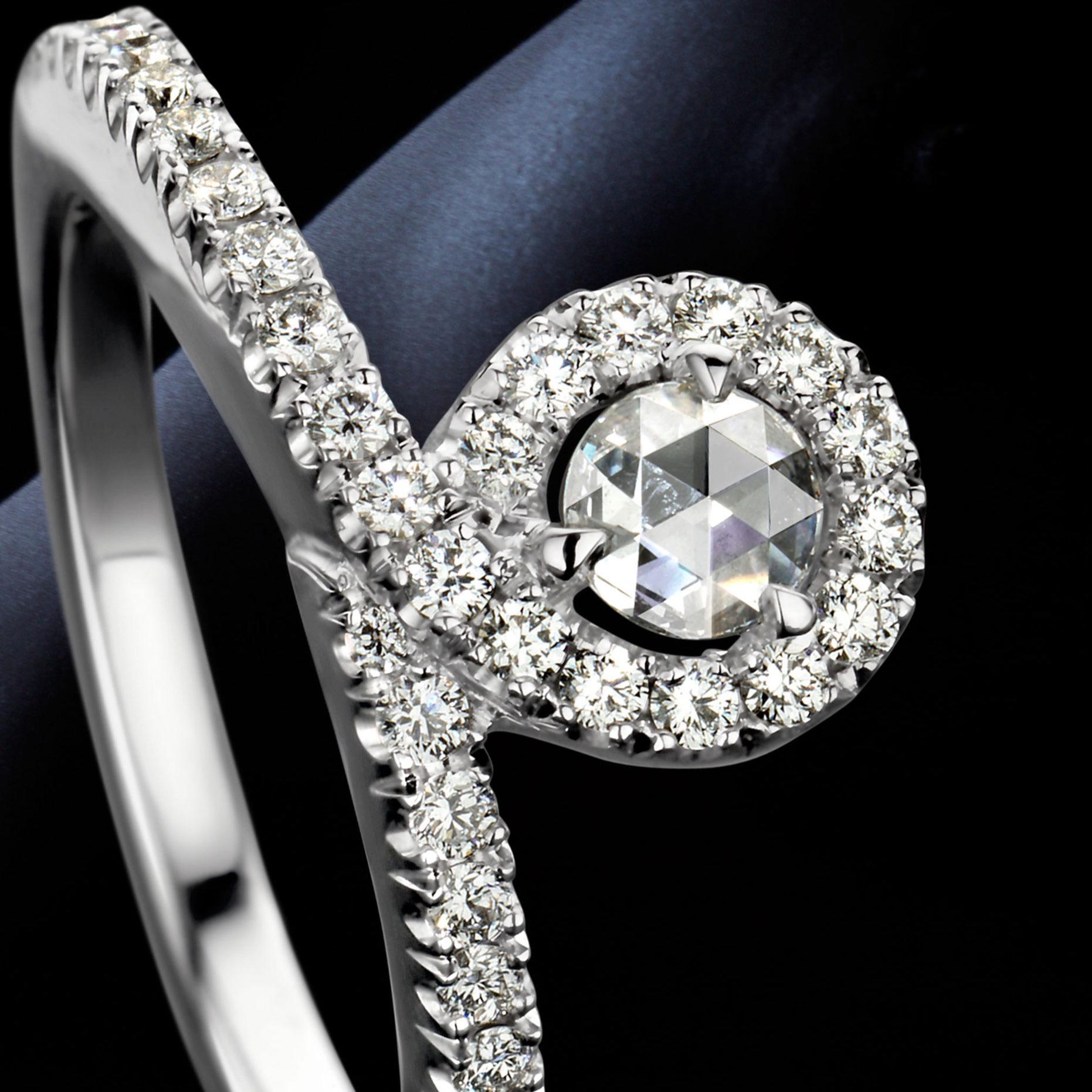 Joke Quick 18K White Gold Brilliant- and Rose-cut Diamond Engagement ring 6