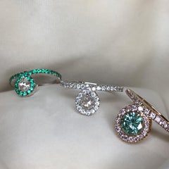 Anello Entourage con smeraldo e diamante taglio rosa in oro bianco 18 carati Joke Quick