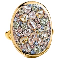 Joke Quick 3.14 Carat Fancy Pink, Green, Yellow Diamond Pave Cocktail Ring