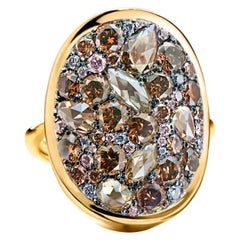 Joke Quick 3.45 Carat Fancy Chocolate Brown, Pink and Blue Diamond Pave Ring