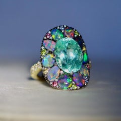 Joke Quick 5.67 Carat Neon Paraiba Tourmaline Black Opal Cocktail Ring