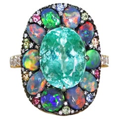 Joke Quick 5.67 Carat Neon Paraiba Tourmaline Black Opal Cocktail Ring