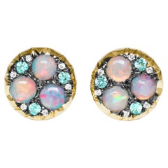 Joke Quick Australian Opal Paraiba Tourmaline Stud Earrings