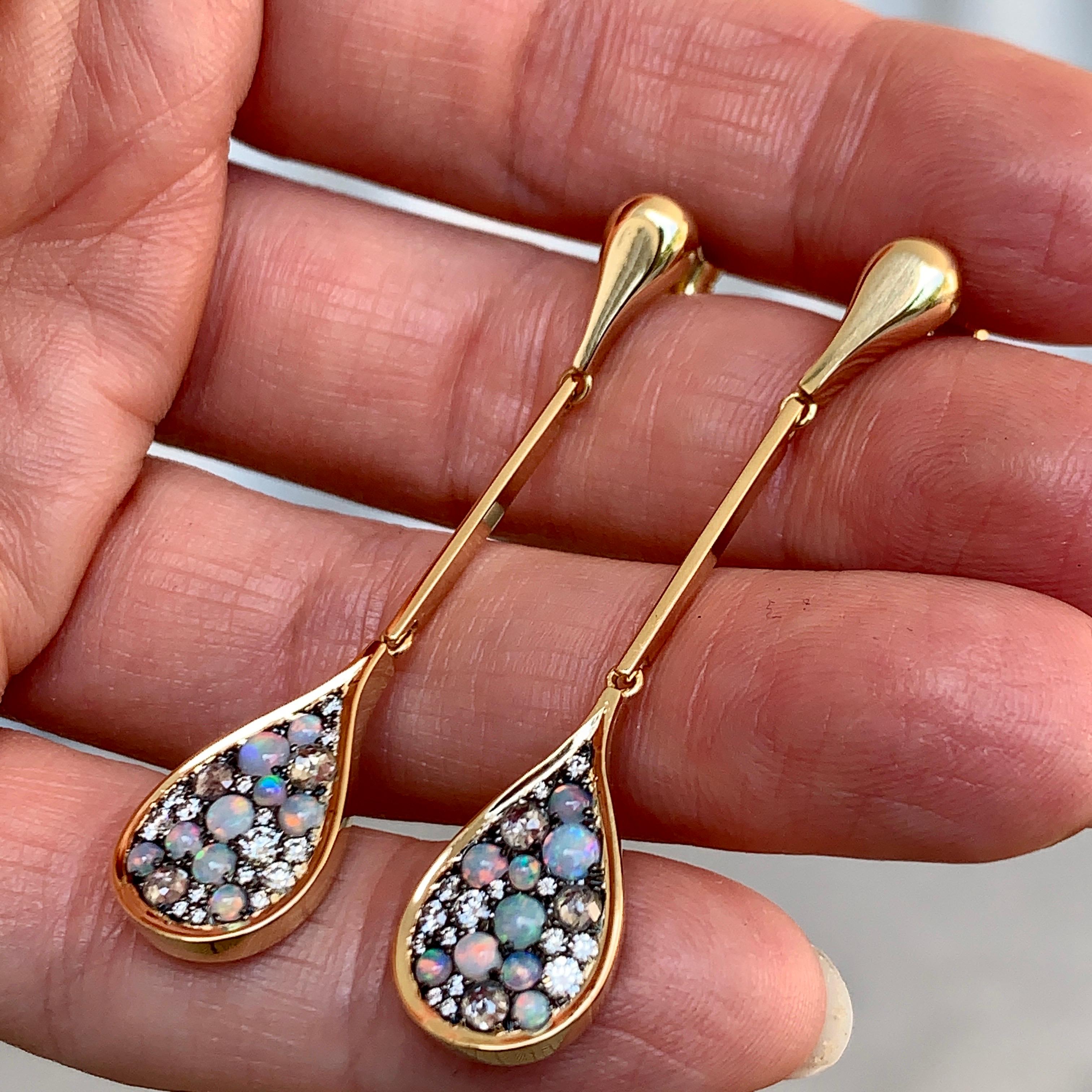 Joke Quick Australian Opal, Rose-Cut Diamond and White Diamond Pave Earrings 4