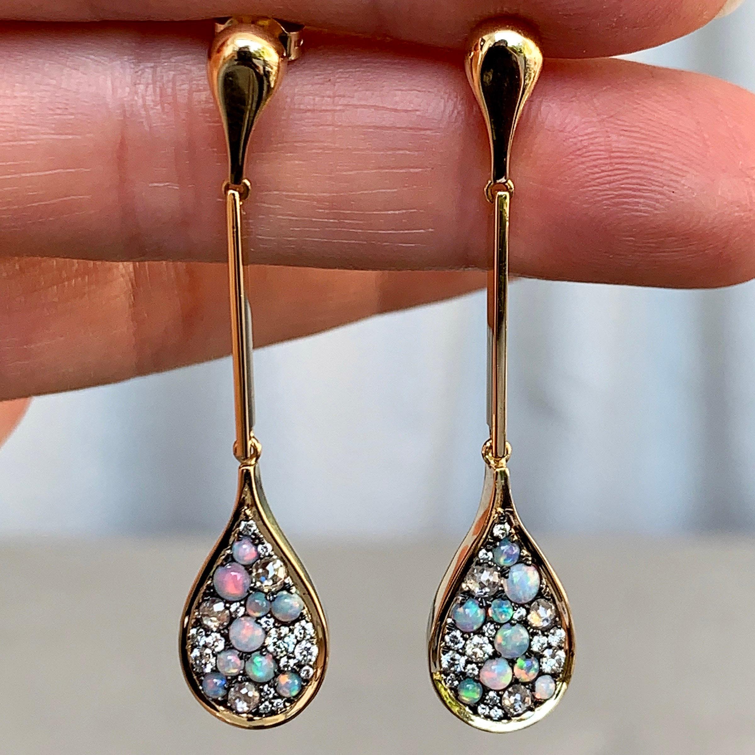 Joke Quick Australian Opal, Rose-Cut Diamond and White Diamond Pave Earrings 5