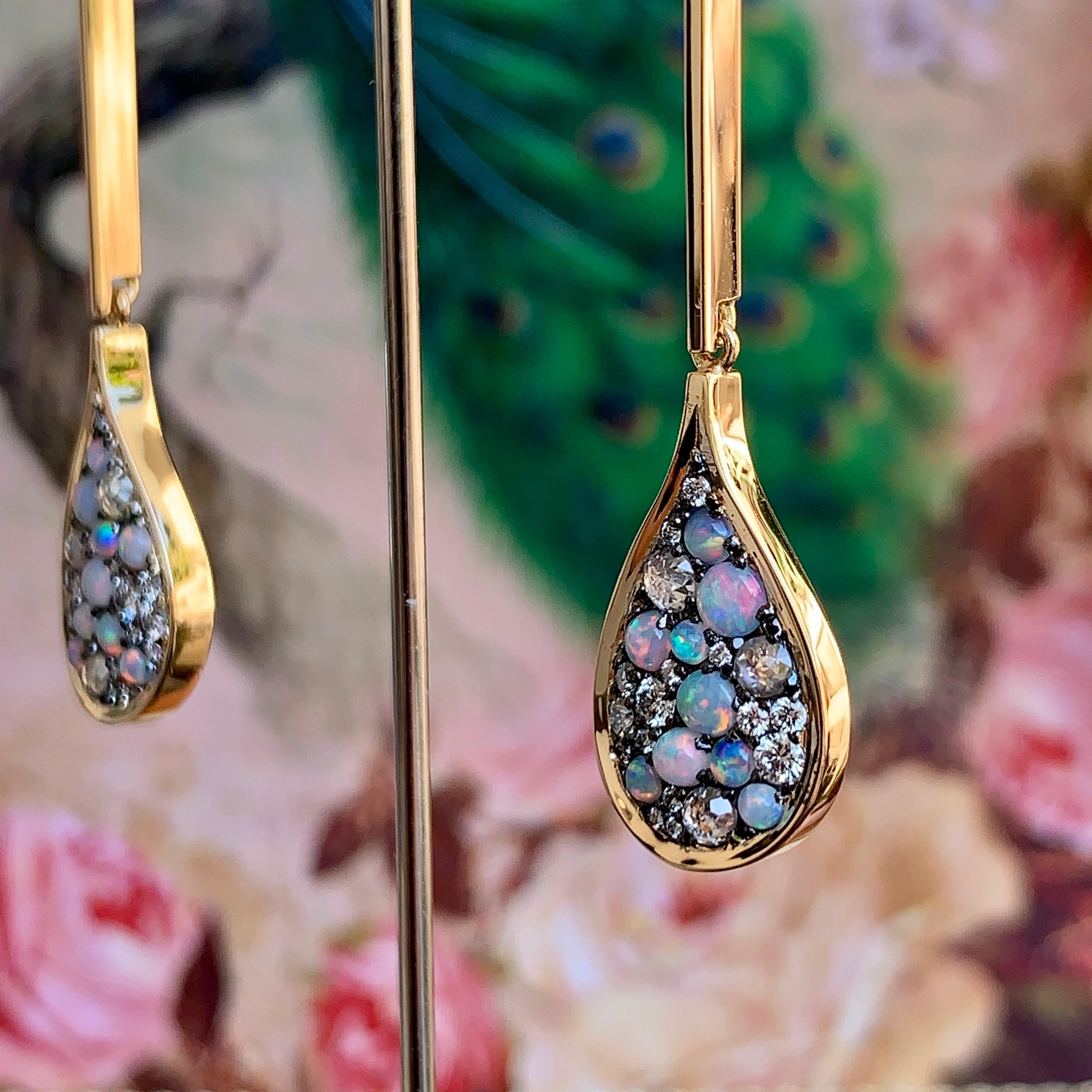 Joke Quick Australian Opal, Rose-Cut Diamond and White Diamond Pave Earrings 8