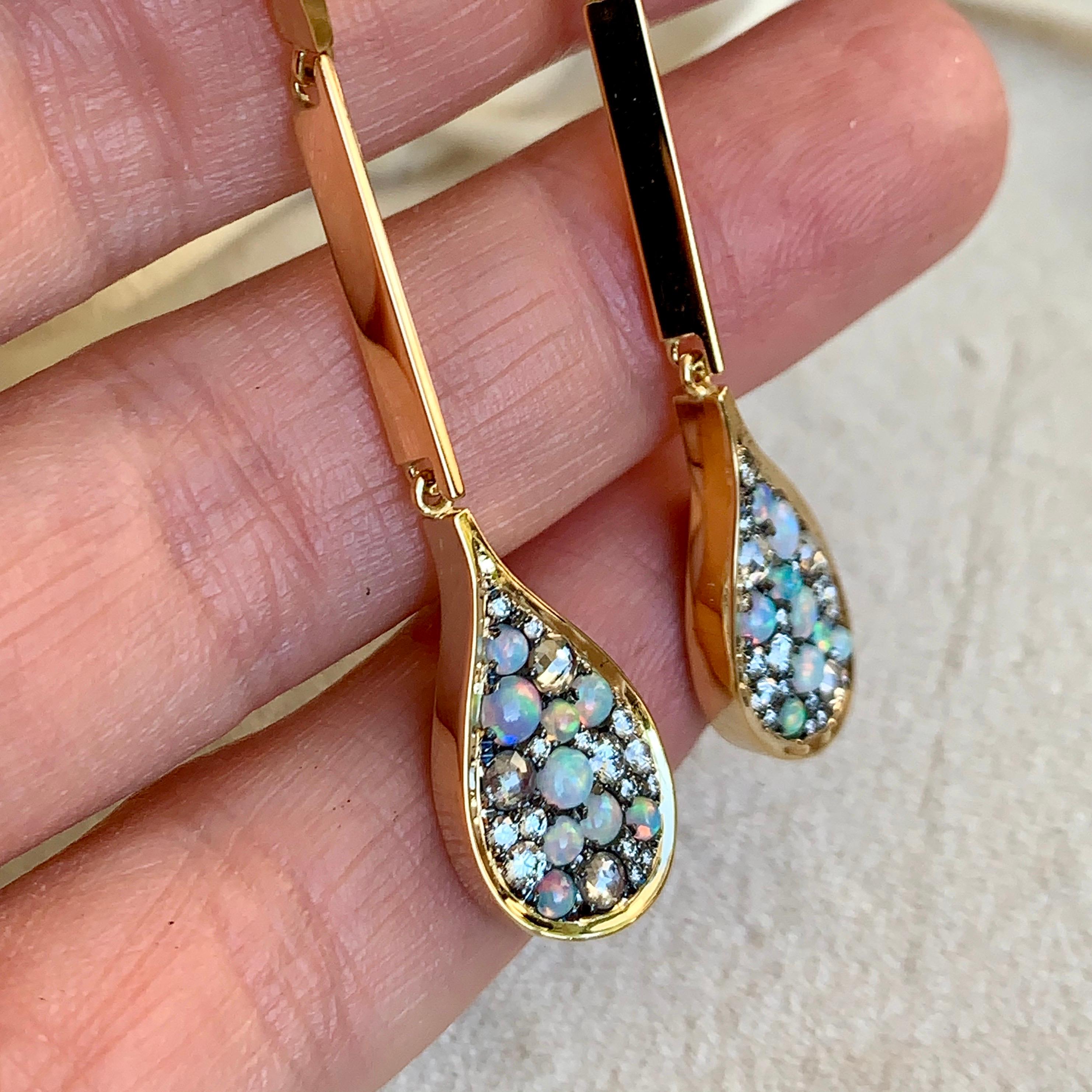 Joke Quick Australian Opal, Rose-Cut Diamond and White Diamond Pave Earrings 9