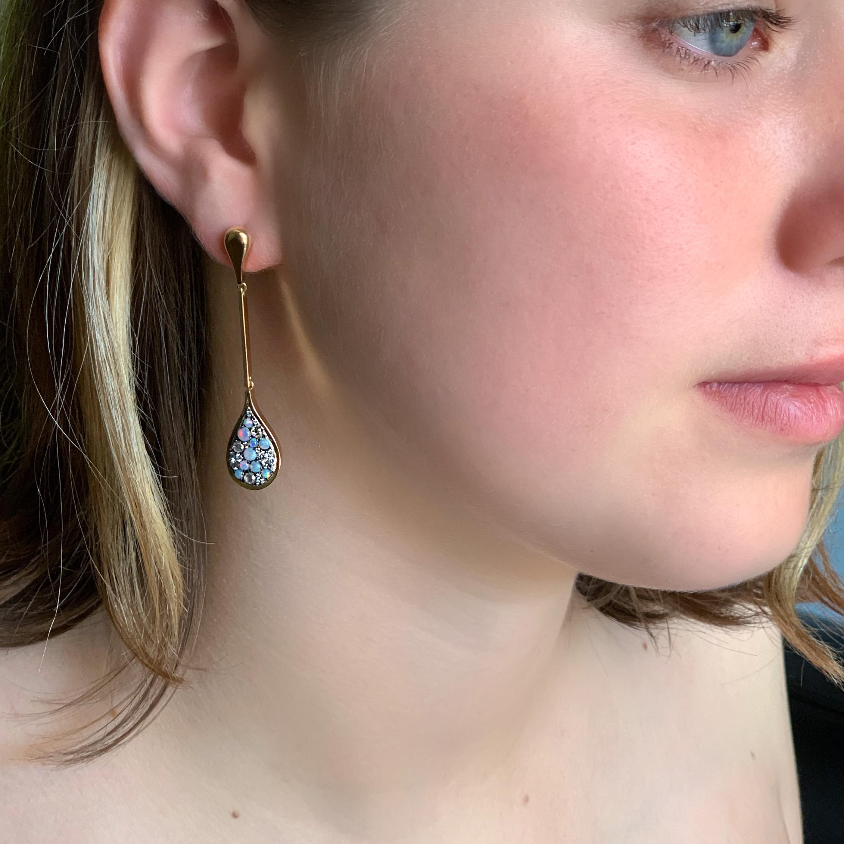 Joke Quick Australian Opal, Rose-Cut Diamond and White Diamond Pave Earrings 11