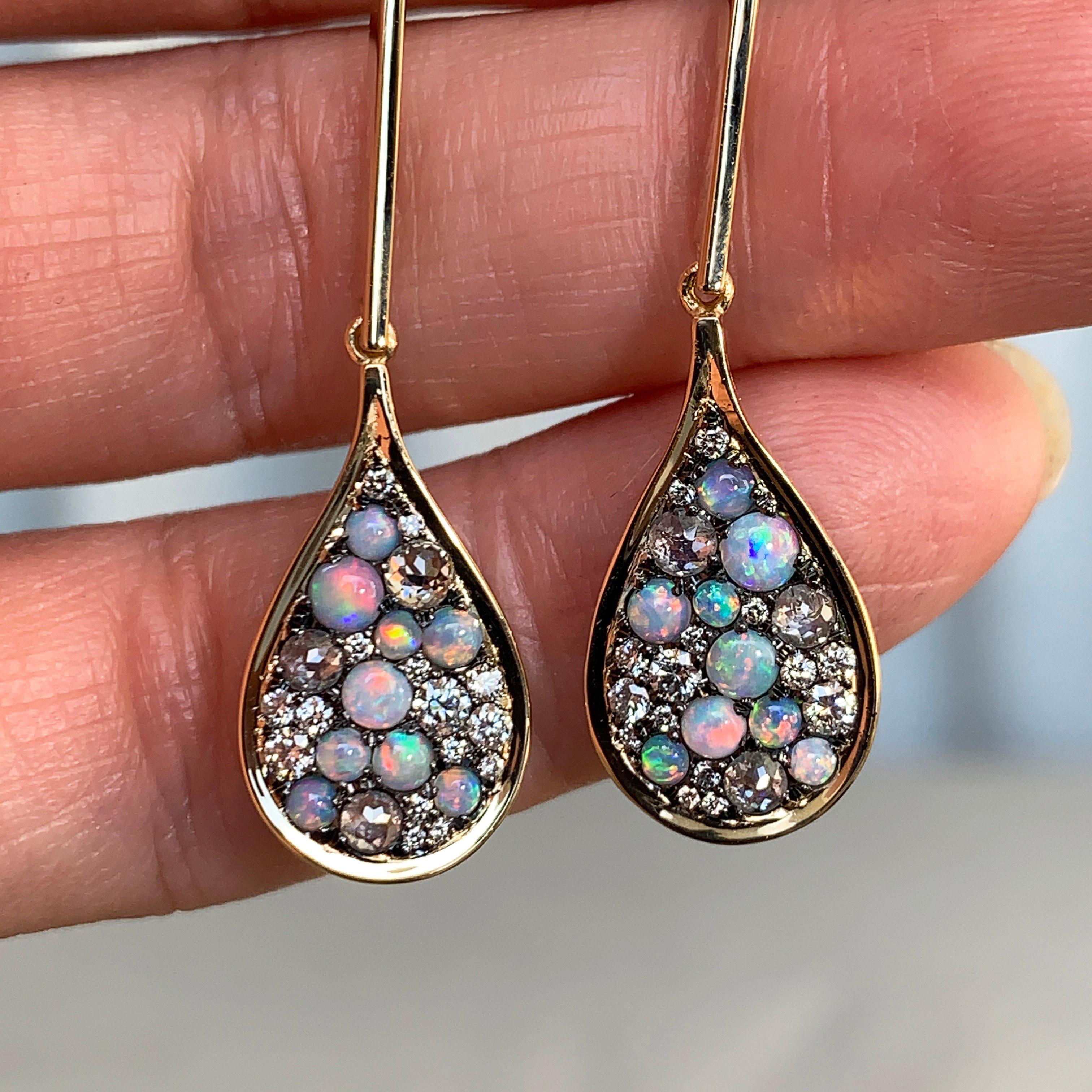 Women's Joke Quick Australian Opal, Rose-Cut Diamond and White Diamond Pave Earrings