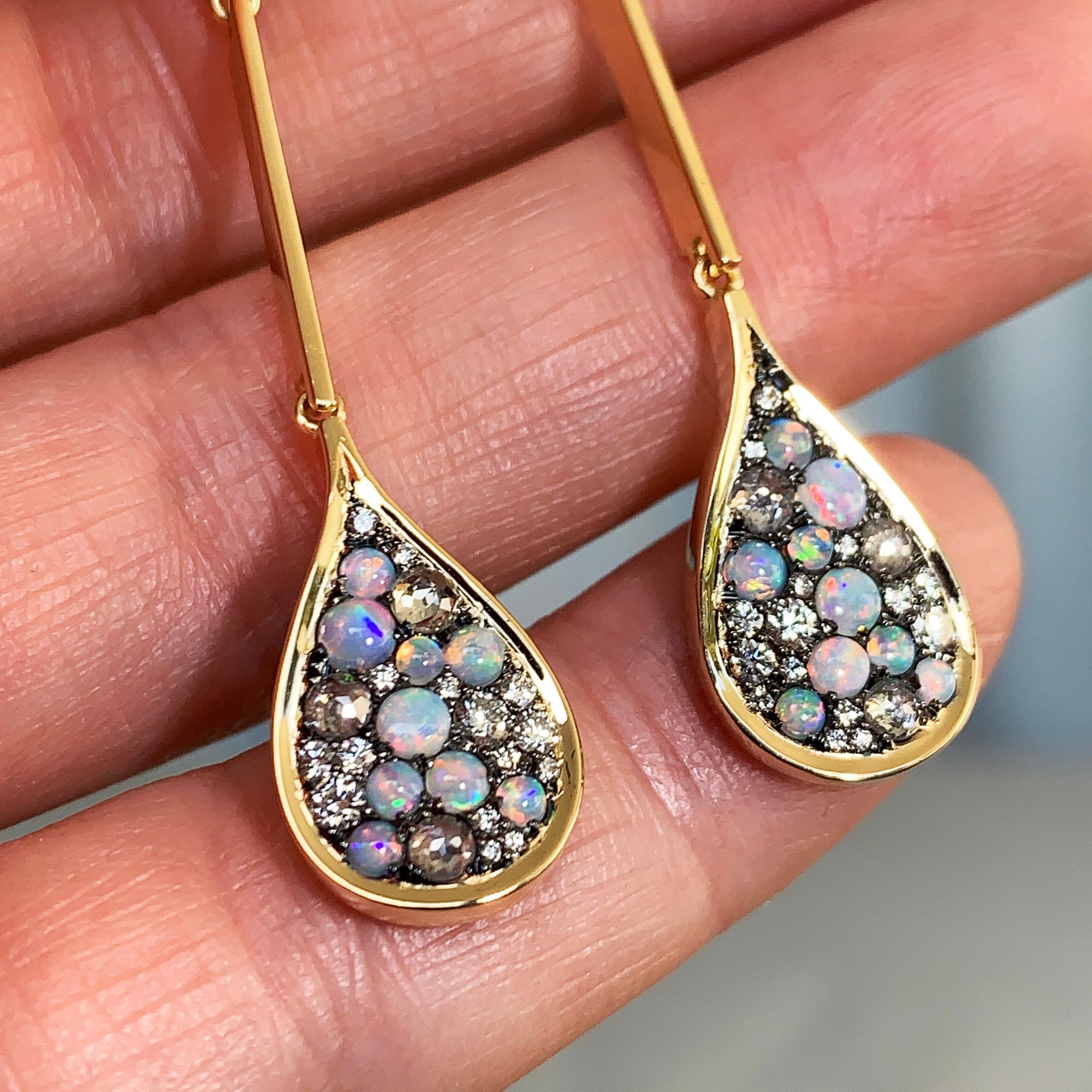 Joke Quick Australian Opal, Rose-Cut Diamond and White Diamond Pave Earrings 1