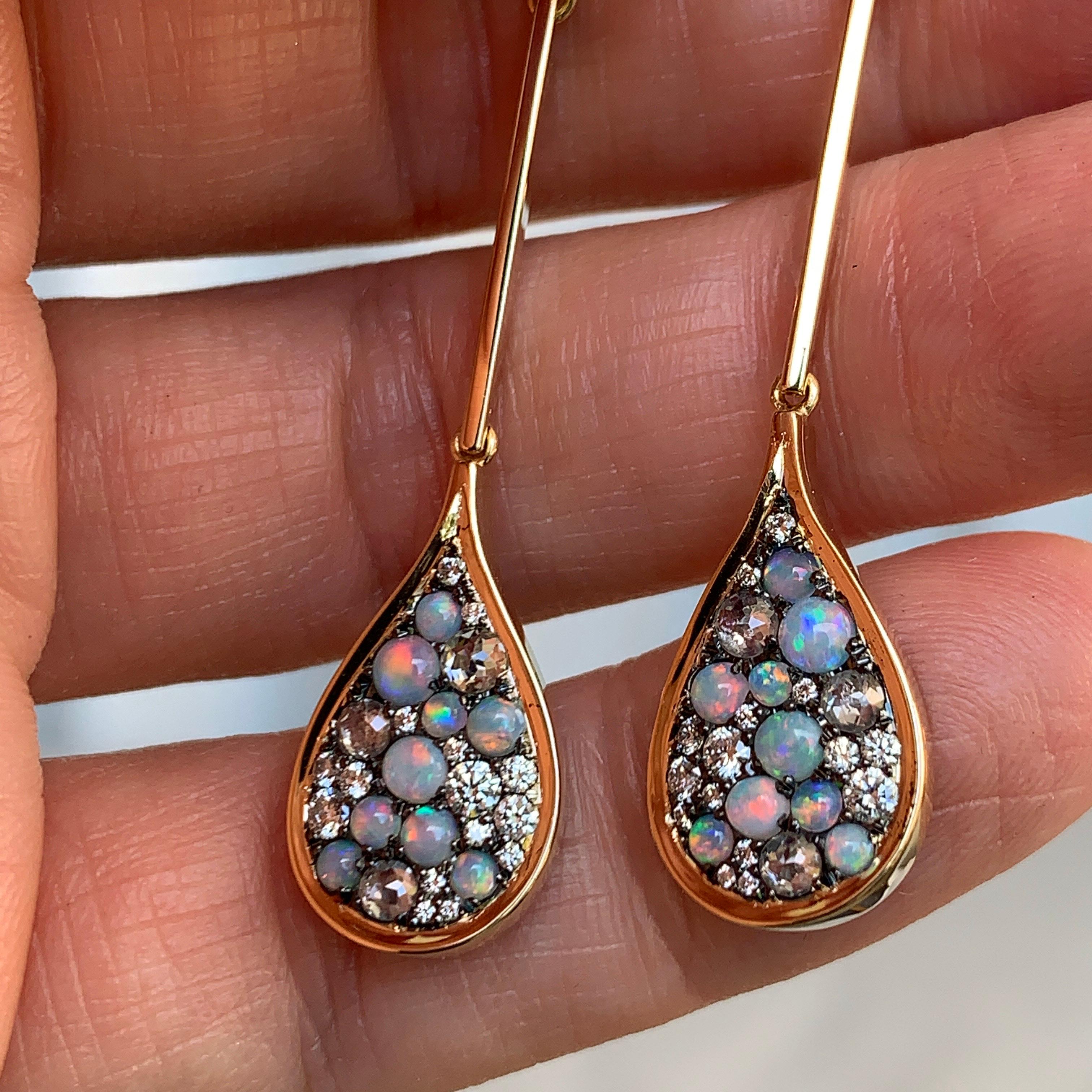 Joke Quick Australian Opal, Rose-Cut Diamond and White Diamond Pave Earrings 3