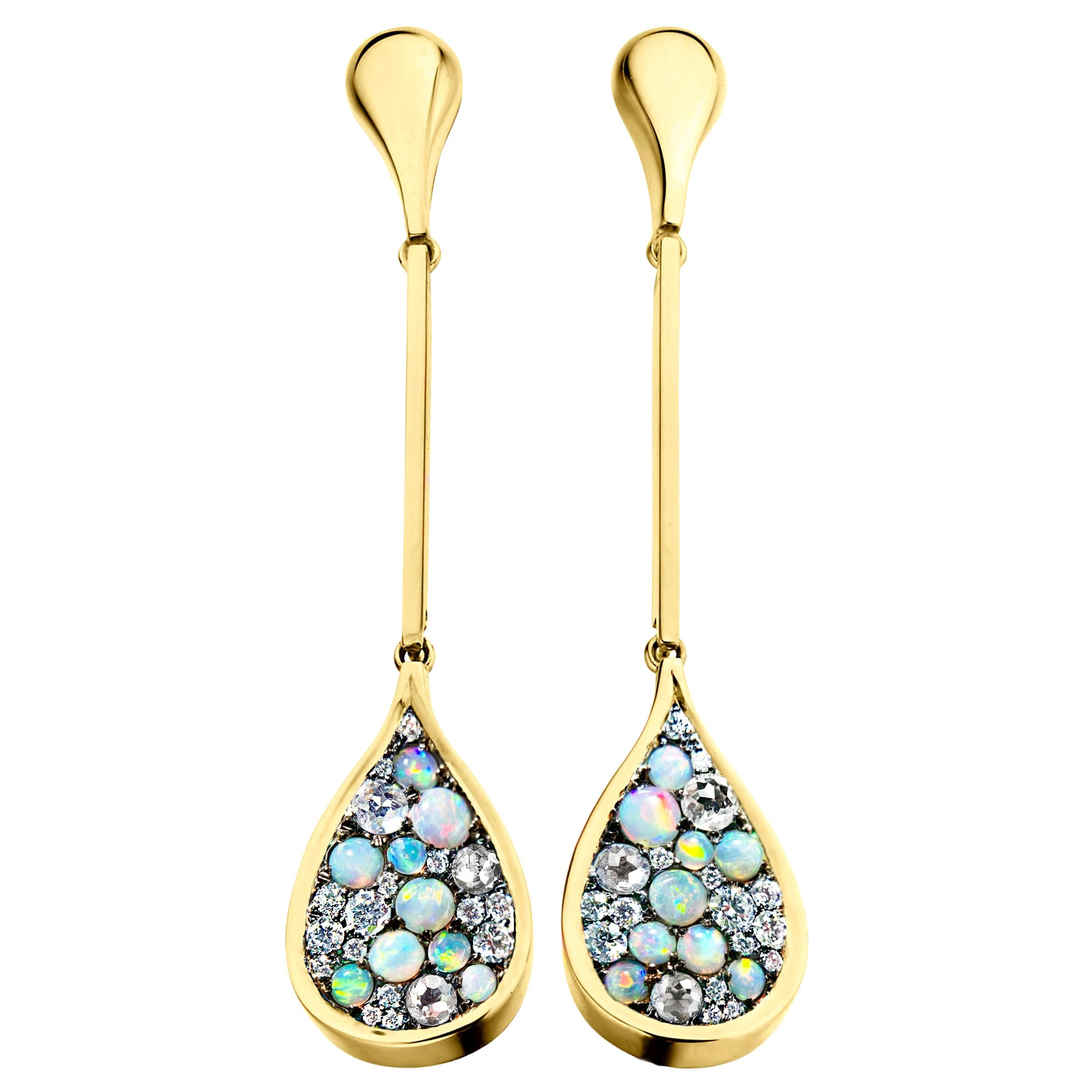 Joke Quick Australian Opal, Rose-Cut Diamond and White Diamond Pave Earrings