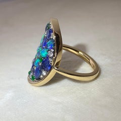 Joke Quick Black Opal, Blue Sapphire, White Diamond, Burmese Jadeite Pave Ring