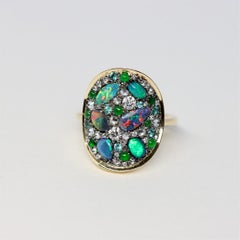 Lightning Ridge Black Opal + Jadeite + Paraiba Tourmaline + Diamond Ring