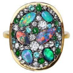 Joke Quick Black Opal + Jadeite + Paraiba Tourmaline + Diamond Pavé Mosaic Ring