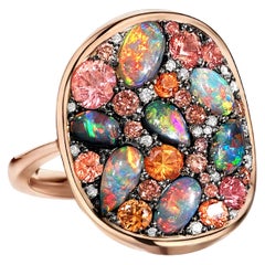 Joke Quick Black Opal Padparadscha Sapphire Fancy Pink and White Diamond Ring