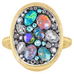 Fine Black Opal + Paraiba Tourmaline + White Diamond Starstruck Ring, Joke Quick