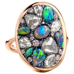 Fiery Black Opal White + Fancy Pink Diamond Blue Sapphire Ring, Joke Quick