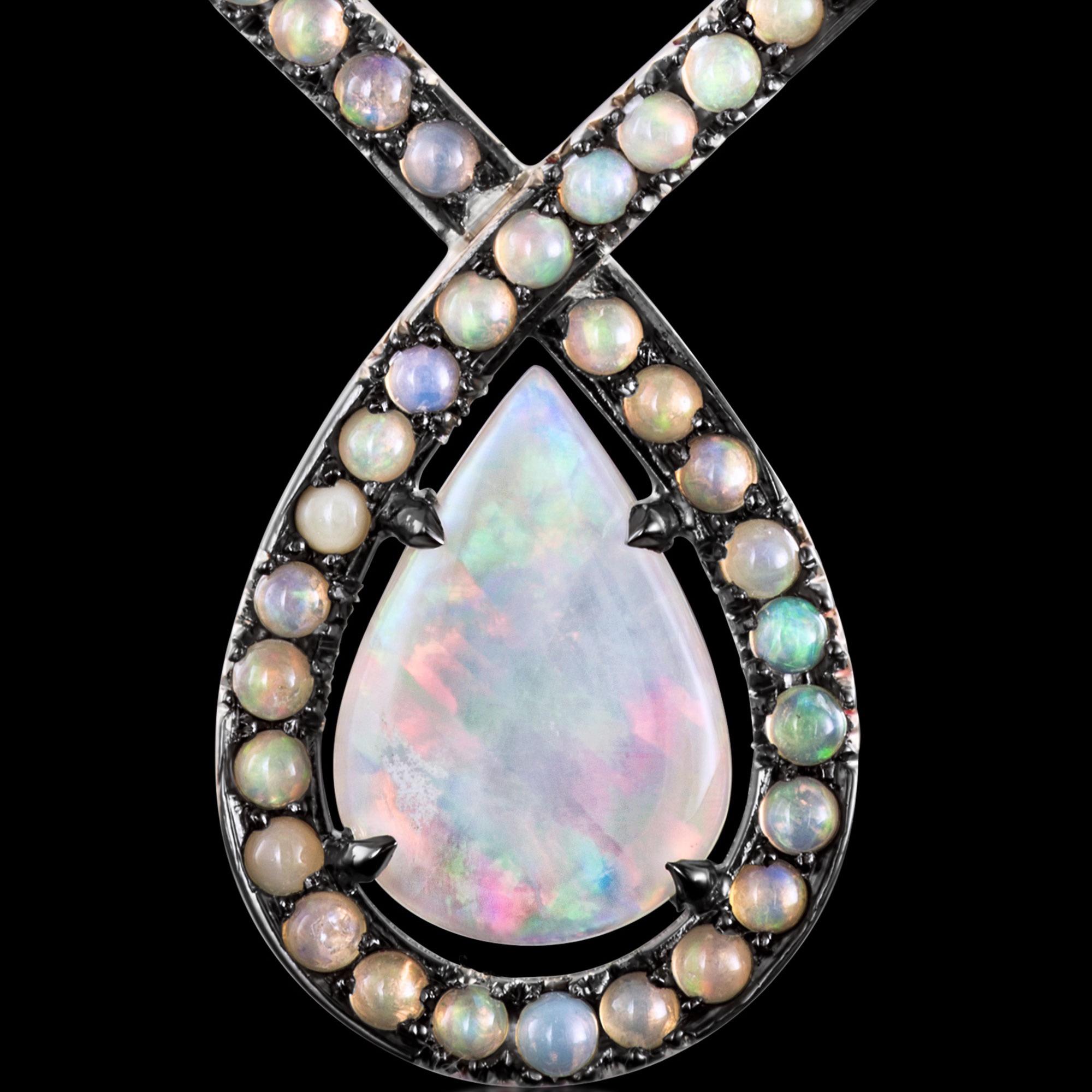 Contemporary Joke Quick Black & Rose Gold Opal Pendant with Neclace