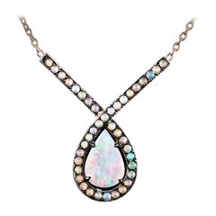 Joke Quick Black & Rose Gold Opal Pendant with Neclace